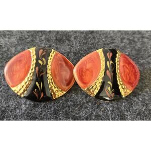 1980s Post Modern Enamel Sculptural Earrings Black copper and gold